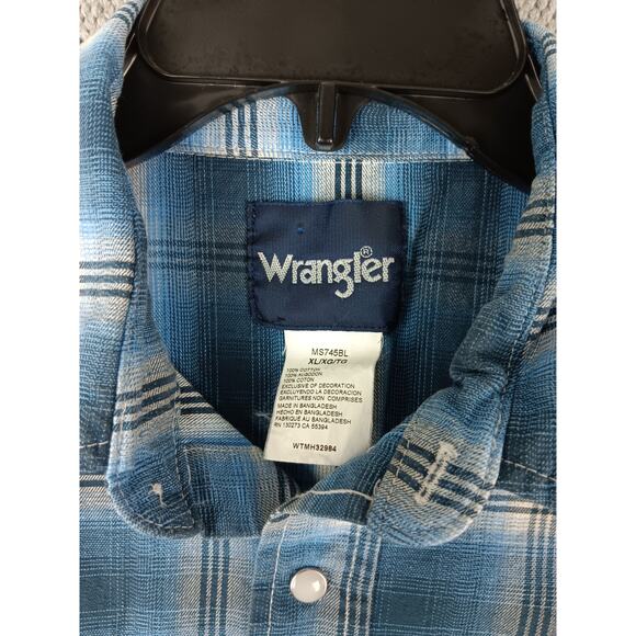 Wrangler Western Shirt Mens XL Blue Plaid Pearl Snap Rodeo Cowboy Twill - Picture 6 of 10